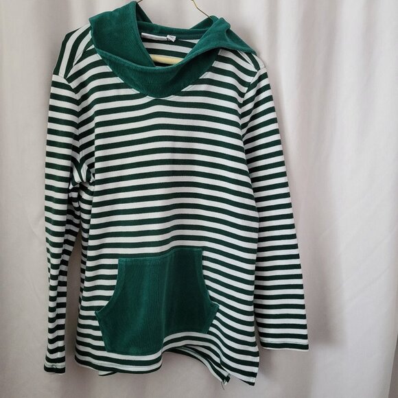 D & Co. QVC Hoodie Striped Green Med French Terry Nautical Coastal Preppy chic - Picture 1 of 10